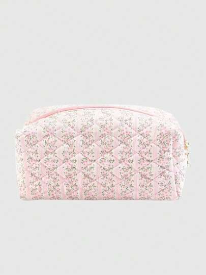 Kawaii 1pc Large Capacity Portable Ditsy Flower Printed Cosmetic Bag