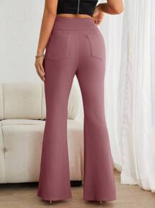 SHEIN Essnce Women Solid Color Flared Pants With Pockets For Summer Casual - Dusty Pink - View 2
