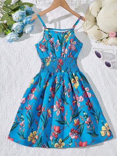 Sparklyn Tween Girl Summer Vacation Style Floral Print Waistband Wrap Cami Dress