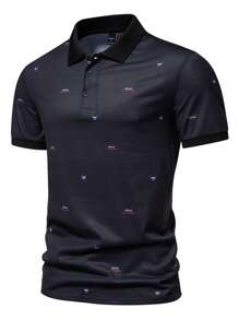 Manfinity Homme Men Summer Casual Random Printed Polo Shirt - Black - View 3