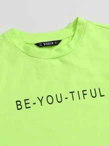SHEIN EZwear Slogan Graphic Tee BE-YOU-TIFUL - Lime Green - View 4