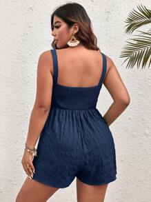 SHEIN VCAY Plus Size Women's Summer Solid Color Front Knot Casual Tank Top Romper - Navy Blue - View 3