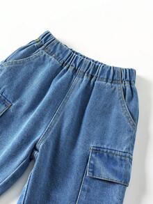 Shorts cargo en jean pour garçon avec poche à rabat et taille élastique pour l'été - Jean brut - Voir 5