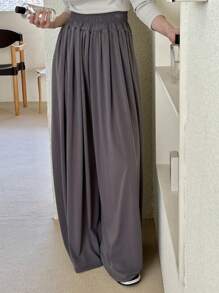 DAZY Women Solid Color Ultra-Loose Long Wide-Leg Pants With Flared Hem - Dark Grey - View 1