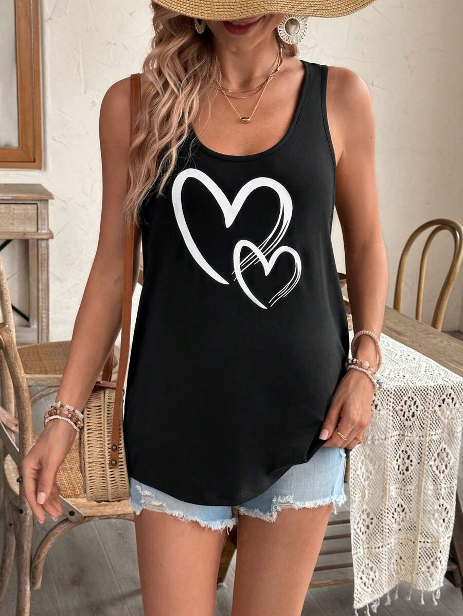 SHEIN Maternity Women Simple Printed Tank Top - Black - View 1