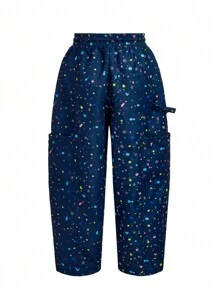 Spaced Out 设计师波西米亚风女式松紧腰墨水泼墨印花裤，适合假期、休假、春季、节日、伊比沙岛 - 彩色 - 查看 2