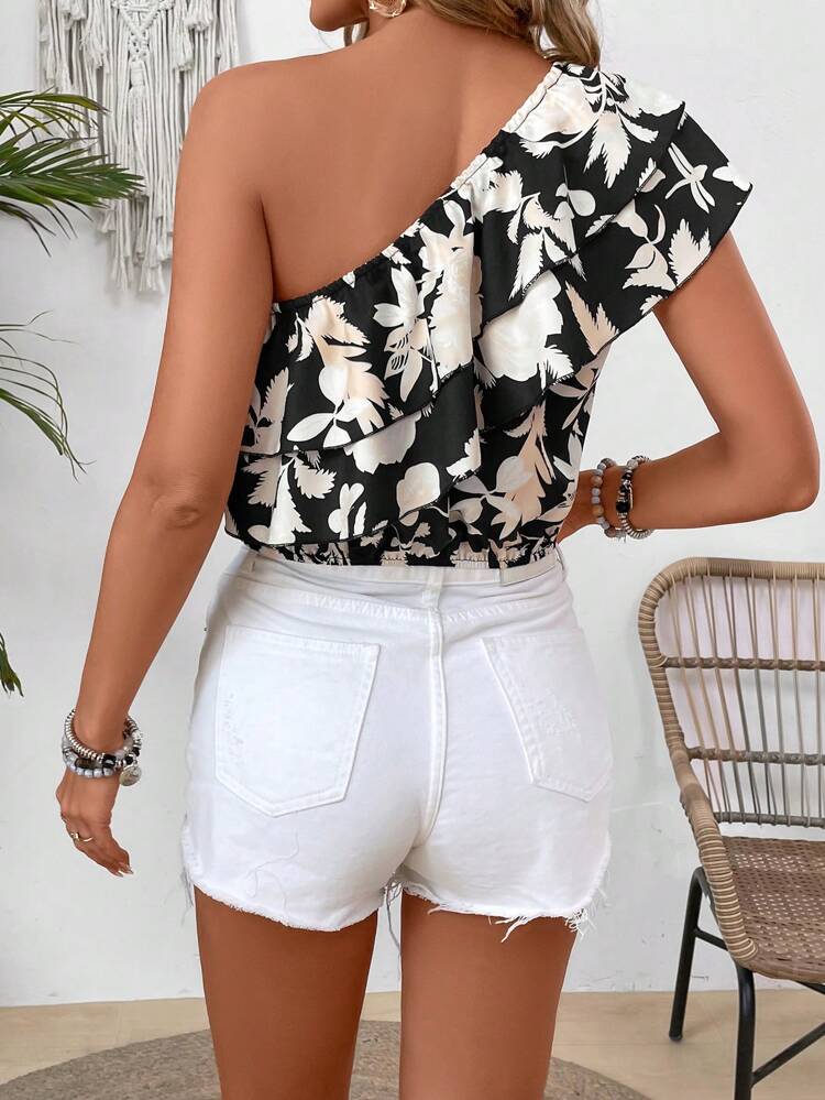 Women's Floral Printed Shoulder Top
