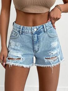 Mini Short Medium Wash Destroyed - Medium Wash - View 1