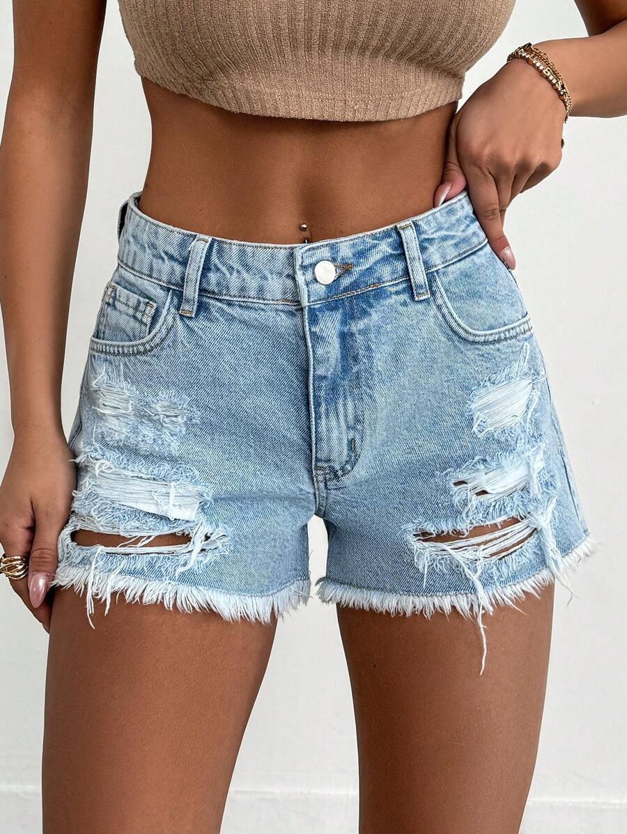 Mini Short Medium Wash Destroyed - Medium Wash - View 1