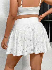 SHEIN Privé Falda pantalón blanca talla grande con textura, corte en A, bolsillos y diseño calado, elegante y casual - Blanco - Ver 2