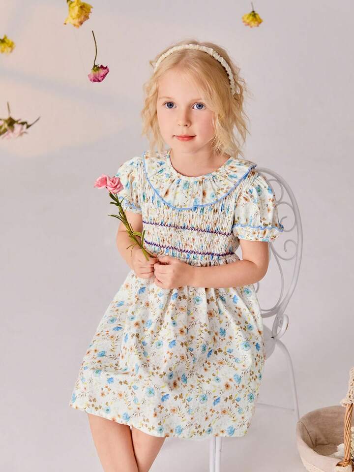 SHEIN Young Girl One Piece Summer Dress 2024 New Sweet Rural Style Princess Dress With Floral Print And Gathered Waist SHEIN USA
