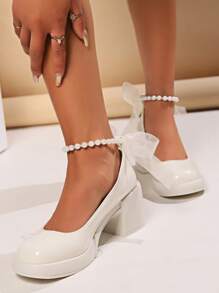 European Style High Heel Mary Jane Shoes Women 2024 New White Wedding Shoes French Style Thick Bottom Platform Cakes Shoes Chunky Pumps Shoes