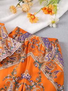 年輕女孩優雅風格露背上衣褲裝2件套裝 - 亮橙色 - 查看 6