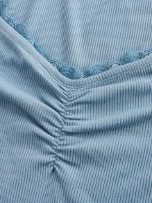 ROMWE Fairycore Starfish Embroidery Patchwork Lace Chest Ruffle Short Sleeves Slim Fit Casual T-Shirt For Summer - Baby Blue - View 4
