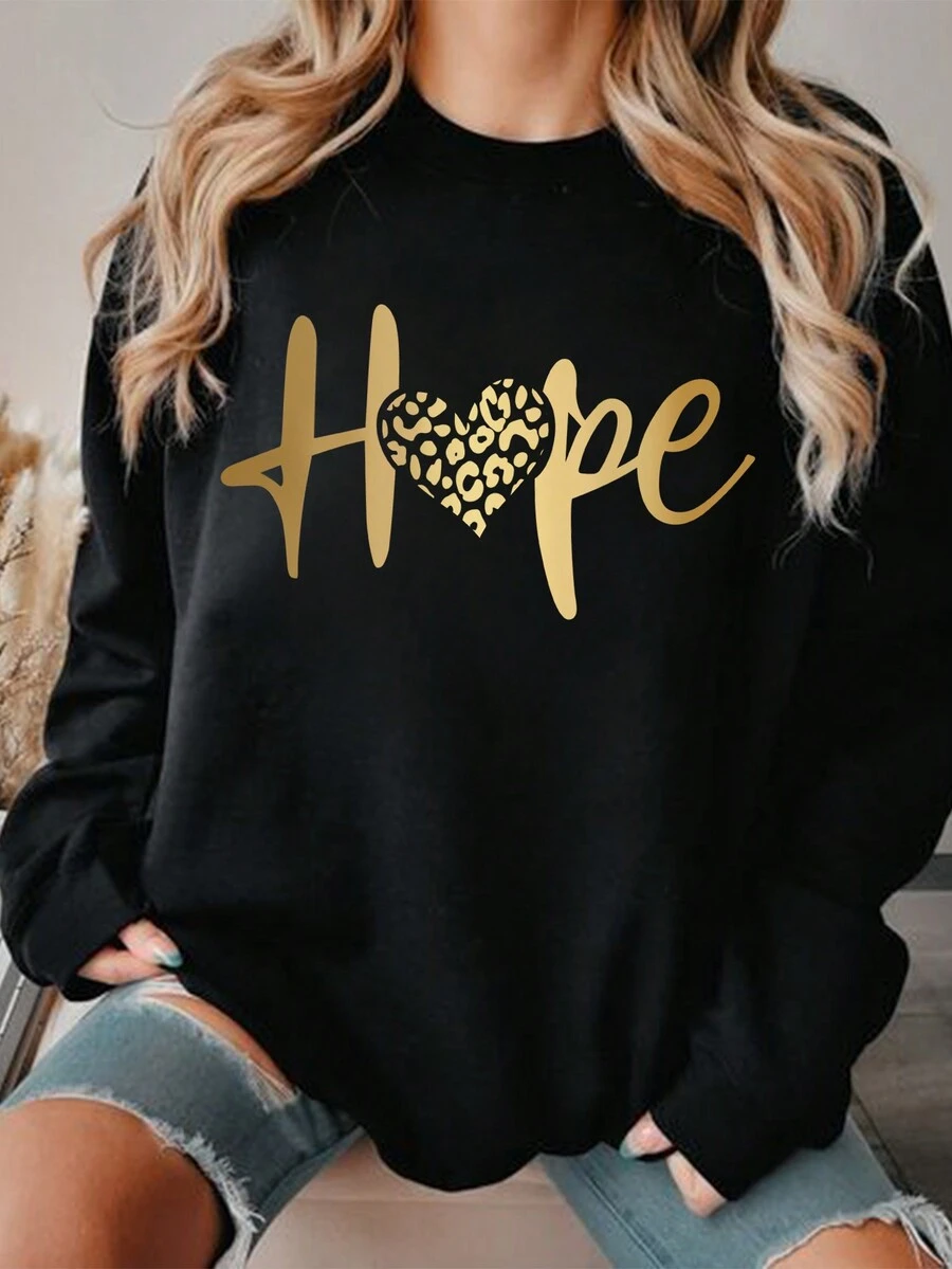 SHEIN Unity Plus Size Long Sleeve Sweatshirt With Text Print - Black - View 1