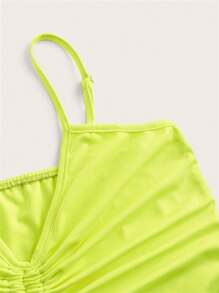 Chiquease Women's Summer Fashionable Fluorescent Color Bodycon Dress With Pleated Design - Mustard Yellow - View 4