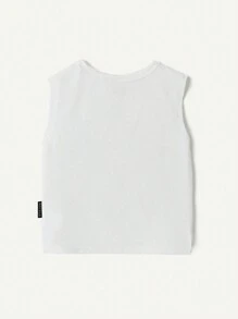 Cozy Pixies Summer Baby Boy 3pcs Set: Sleeveless Wide Strap Round Neck Tee With Decorative Weave Labeling And Letter Pattern Design