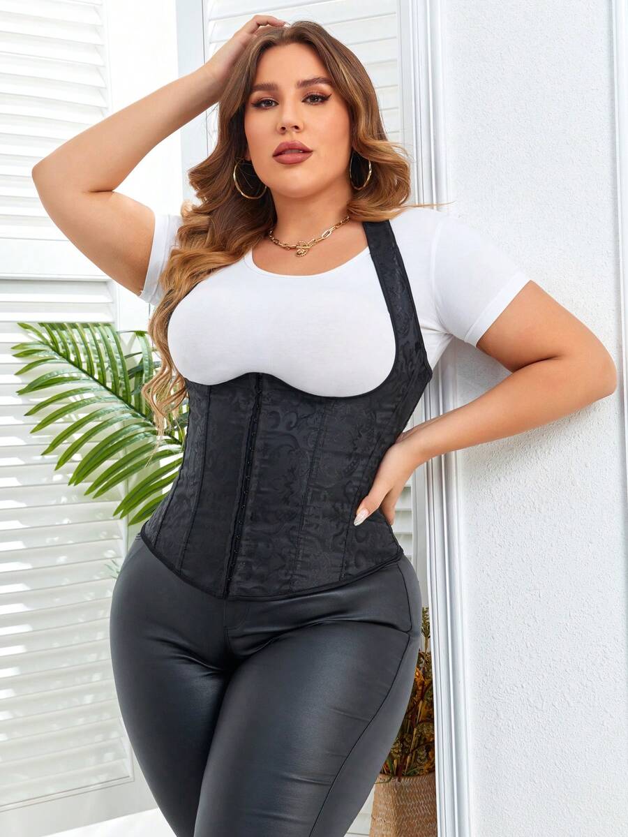 Apperloth A Plus Vintage Jacquard Print Hook And Eye Front Lace Up Back Underbust Waist Trainer Corset Shapewear Halter Top