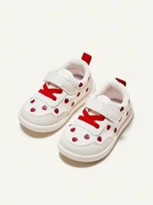 Cozy Pixies Zapatillas De Moda Planas Para Niñas Con Cierre, Diseño De Dibujos Animados De Frutas Blancas Y Fresas Rojas Para Uso Diario Durante Todas Las Estaciones