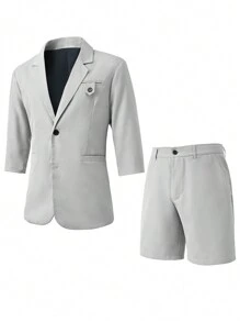 Manfinity Mode Men'S Solid Color Notched Lapel Single Breasted Suit Jacket