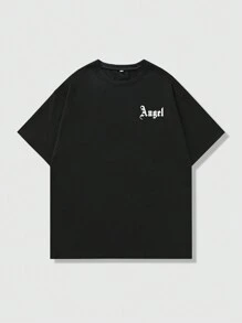 ROMWE MEN Goth Men Wings & Slogan Graphic Tee, School, 2000s Style