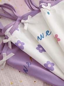 Young Girl 8 Pieces Set Floral Pattern Underwear Suit - Multicolor - View 3