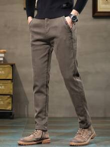 Men's Tapered Casual Pants, Slim Straight Leg Lightweight Formal Trousers