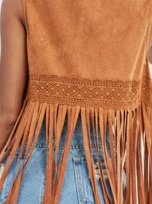 Soleia Women's Bohemian Style Fringed Suede Vest With Lace Trim Brown, For Music Festivals And Vacation - Brown - View 7