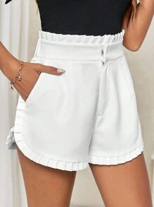 SHEIN Privé 1件超高腰褶邊短褲 - 白色 - 查看 1