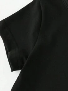 SHEIN Áo thun ngắn tay cổ tròn họa tiết da báo và chữ cái hình trái tim dành cho bé gái tuổi teen, thích hợp mặc trong Ngày của Mẹ, kiểu dáng mẹ và con, bán riêng 3 chiếc. - màu đen - Xem 4