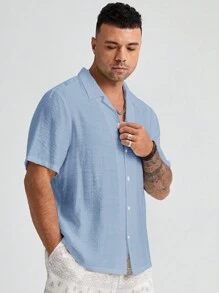 Manfinity VCAY Men's Plus Size Solid Color Woven Short Sleeve Shirt - Baby Blue - View 4