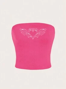 SHEIN Essnce Pink Casual Angel Wings Rhinestone Decor Fitted Camisole Top For Women, Suitable For Summer - Hot Pink - View 1