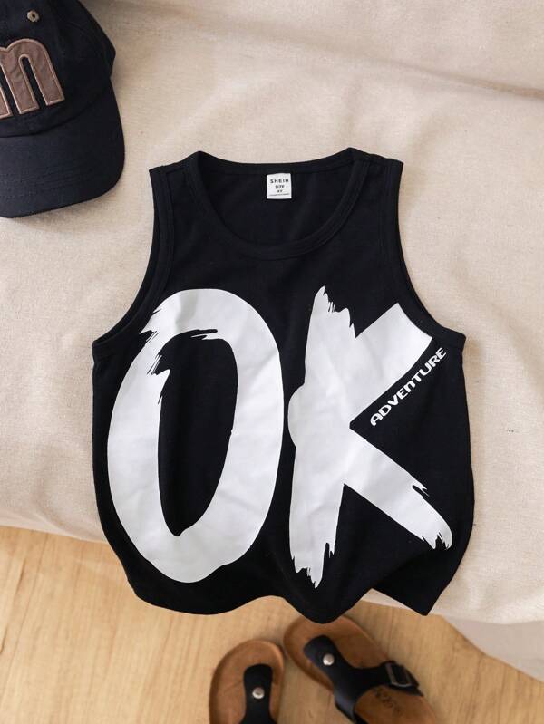 SHEIN Young Boy 1pc Leisure Loose Letter Graphic Tank Top Suitable For Daily Wear, School, Travel, Exercise In Spring And Summer