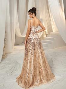 Faeriesty Gorgeous Elegant Gradient Floral Sequin Formal Party Dress With Back-Tied Strap & Floor-Length Hem | Luxury Evening Dress For Weddings, Galas, And Cannes Parties Wedding Guest Dress,Gown - Rượu sâm banh - Xem 2