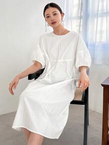 FRIFUL Loose Drop Shoulder Summer Dress With Color Blocking And Back Tie Details Sundress