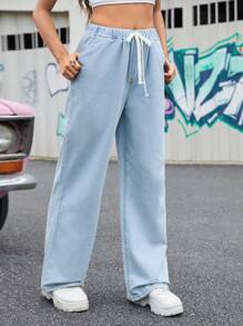 SHEIN Teen Girls Jeans, Water Washed, Casual, Fashionable, Simple And Versatile Design For Spring And Summer - Light Wash - View 5