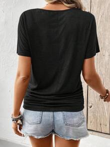 SHEIN Frenchy Women Batwing Short Sleeve Pleated T-Shirt, Summer Holiday Tee