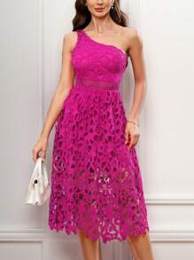 SHEIN Clasi Elegante vestido rosa de encaje para bodas, fiestas, festivales y eventos de noche - Rosa - Ver 8