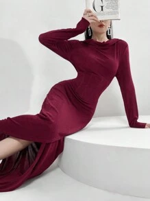 Modelyn Kobiety Jednolity Kolor Prosta Arabska Sukienka Długie Sukienki Wieczorowe