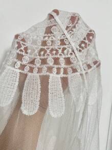 SHEIN Swim Women Summer Beach Semi-Sheer Flower Embroidery Kimono - White - View 6
