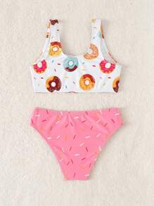 Bikini estivo per ragazze con stampa di ciambelle carine