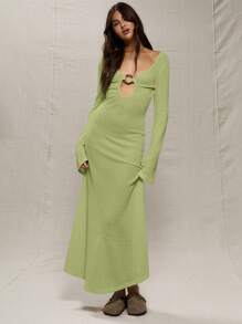 MUSERA Mint Green Crochet Knit Ring Detail Maxi Dress - Green - View 3