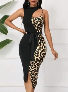 SHEIN Lady Women Leopard Print Color Block Dress - Multicolor - View 6