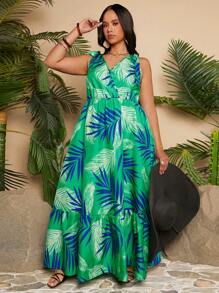 Travachic 大尺碼度假肩帶蝴蝶結彈性腰連衣裙 - 彩色 - 查看 4