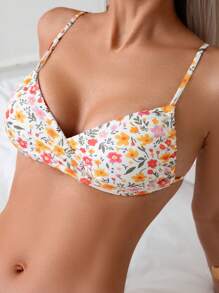 SHEIN Swim Summer Women's Floral Printed Bikini Set With Spaghetti Straps, Back Ties And Separated Design