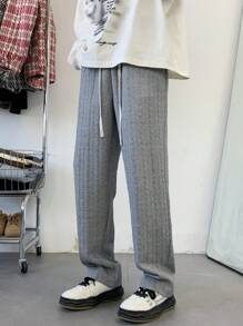 Manfinity Hypemode Loose Men Solid Color Drawstring Waist Sweatpants Straight Leg Long Sweat Pants Plain Going Out Harajuku Friends - Grey - View 3