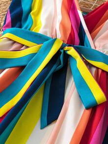 SHEIN Holidaya 大码女式条纹细肩带收腰连衣裙 - 彩色 - 查看 5