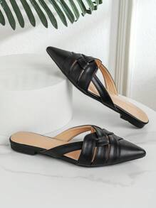 Fall/Winter Women's Pack Toe Flat Slippers New Style Woven Pointed Toe Outdoor Slip On Sandals,Mule - Black - View 5