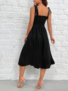 SHEIN PETITE French Style Strap Shoulder Slit Cami Dress Summer Vacation Long Dress
