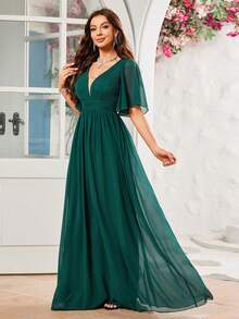 Robe De Demoiselle D'honneur Avec Design De Mousseline Plissée Et Bande De Taille - Vert sapin - Voir 8